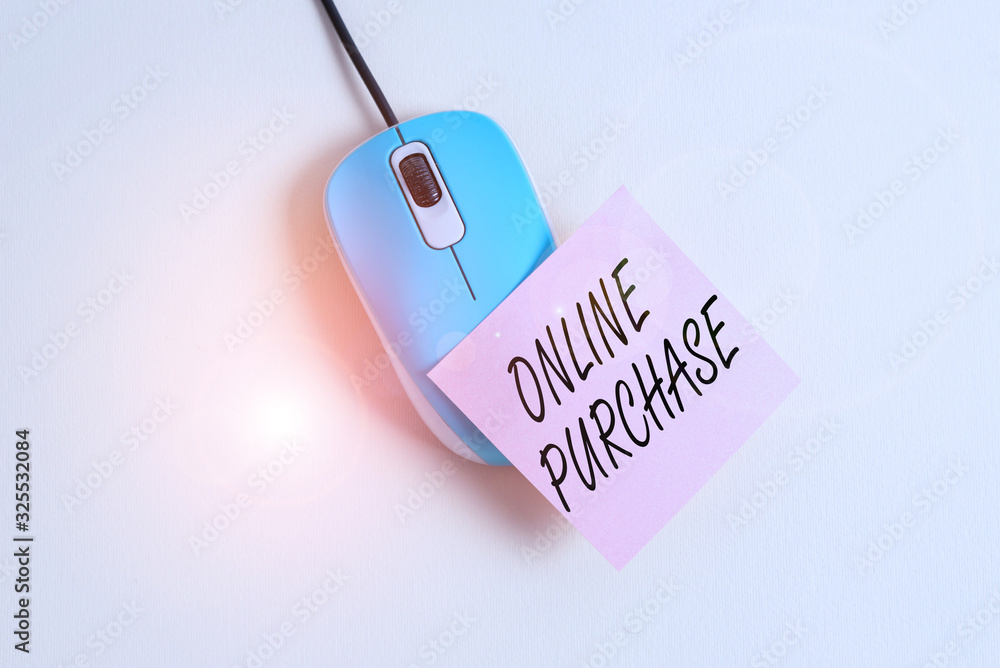 Poster conceptual hand writing showing online purchase. concept meaning consumers directly buy goods from a