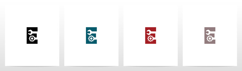Wrench And Gears On Letter Logo Design E
