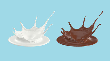 Milk cream and Chocolate sauce splash, 3D render with clipping path include.