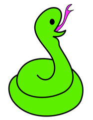 とぐろを巻いたヘビ舌(緑色)