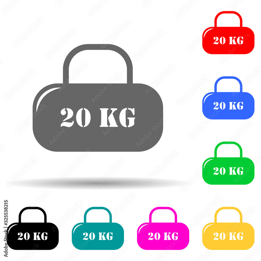 Poster cargo of 20 kilograms multi color style icon. simple glyph, flat vector of measuring elements icons 