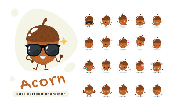 The Cute Brown Acorn. Isolated Vector Illustration
