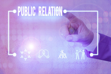 Writing note showing Public Relation. Business concept for practice of deliberately analysisaging...