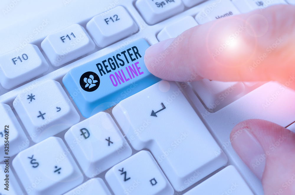 Poster conceptual hand writing showing register online. concept meaning system for subscribing or registeri
