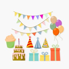 Set of birthday party design elements.