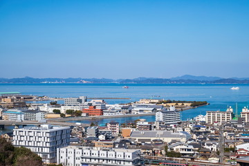 Cityscape of Takamatsu city in the Seto Inland Sea ,Kagawa, Shikoku, Japan
