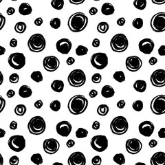 Abstract seamless pattern with polka dots grunge. Hand drawn sketch style. Black and white illustration on white