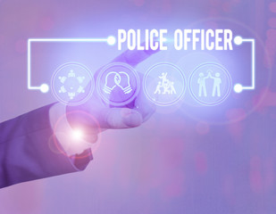 Text sign showing Police Officer. Business photo showcasing a demonstrating who is an officer of the law enforcement team