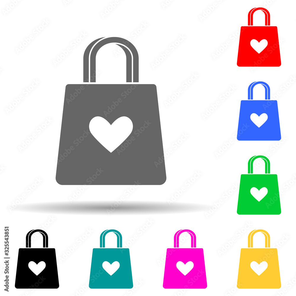 Poster handbag with a heart multi color style icon. simple glyph, flat vector of mother's day icons for ui 