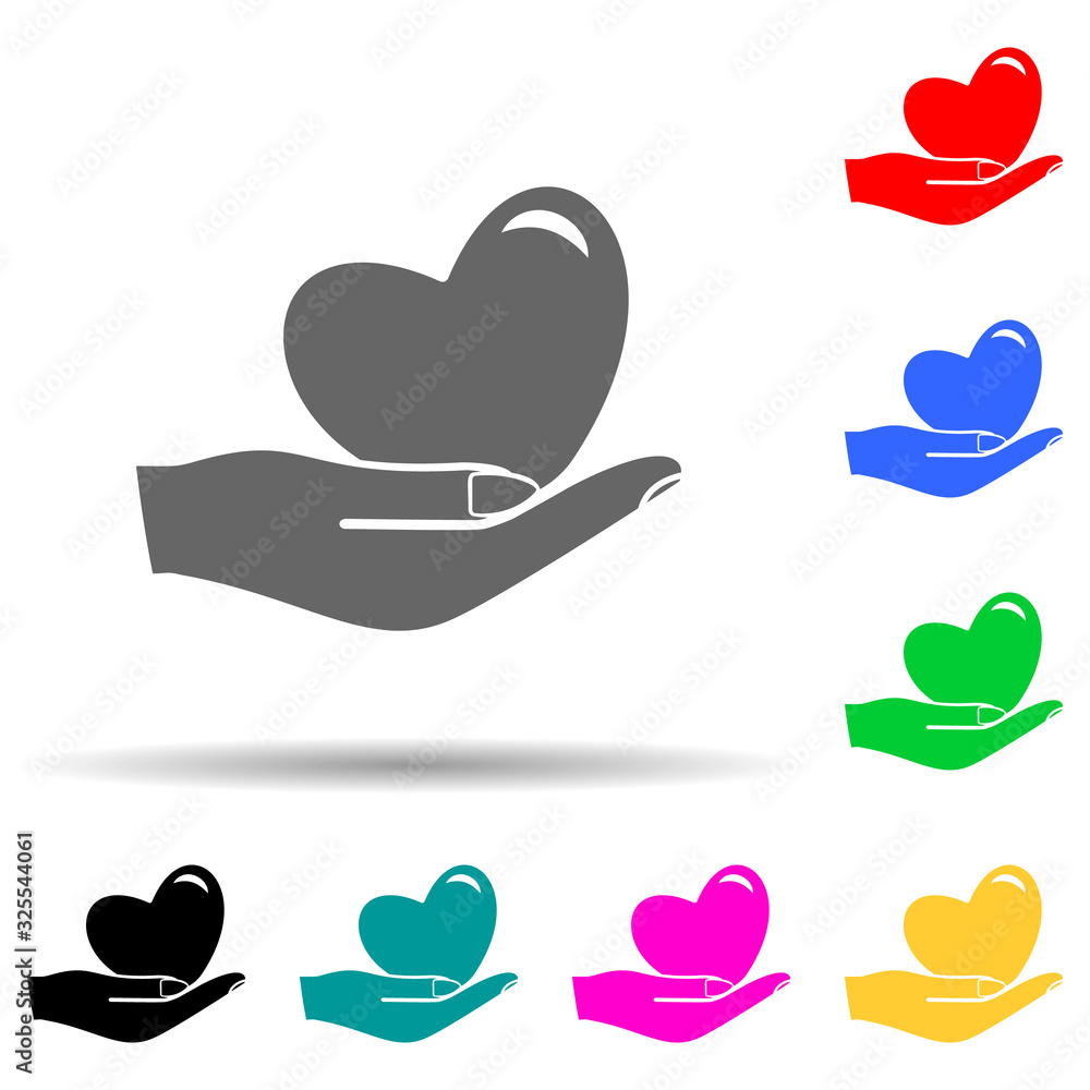 Poster the hand holds the heart multi color style icon. simple glyph, flat vector of mother's day icons for