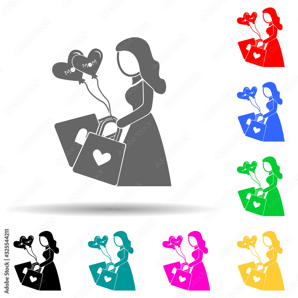 Poster purchases for mother's day multi color style icon. simple glyph, flat vector of mother's day icons f