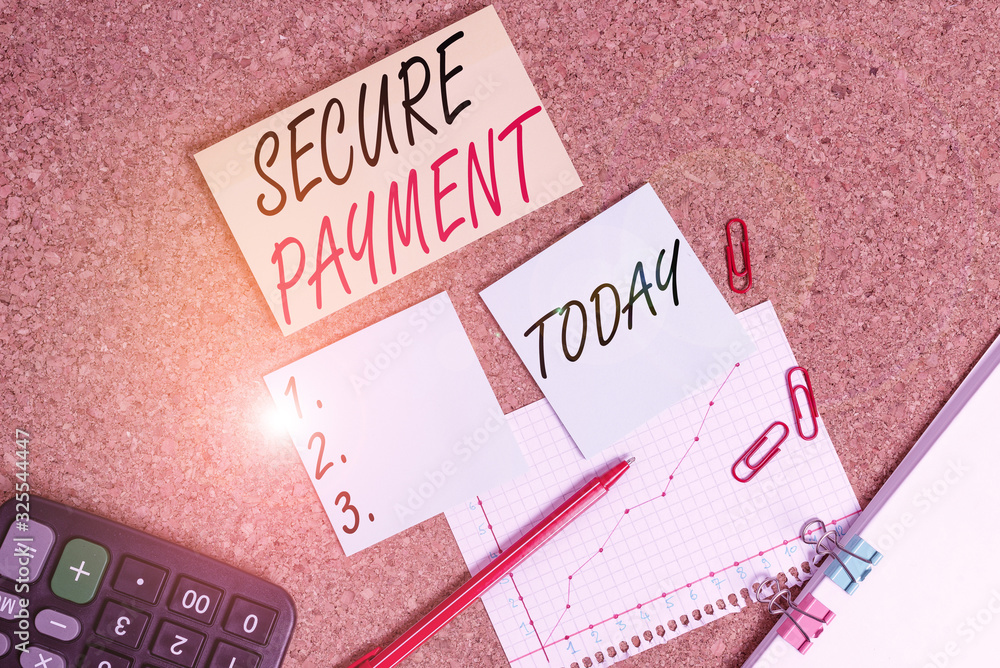 Poster handwriting text secure payment. conceptual photo webpage where credit card numbers are entered is s