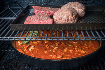 Making smoked chili for the big game