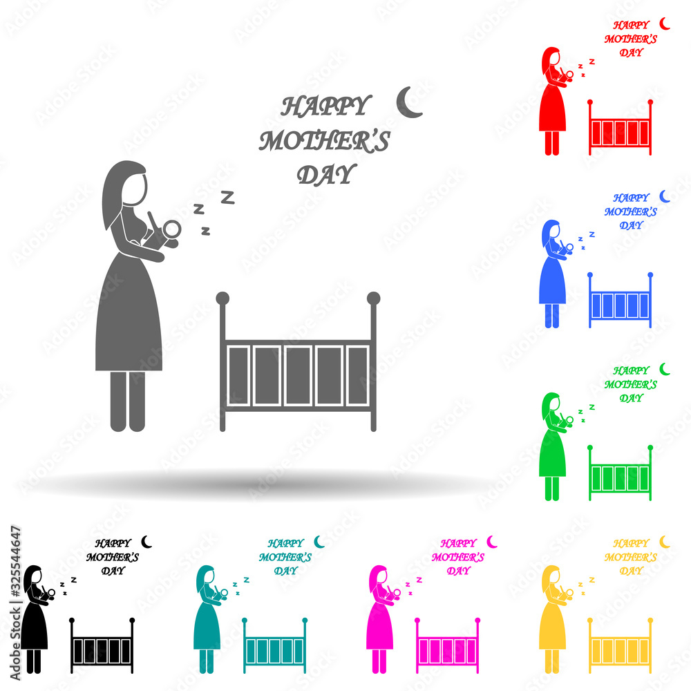 Poster mother puts the child multi color style icon. simple glyph, flat vector of mother's day icons for ui