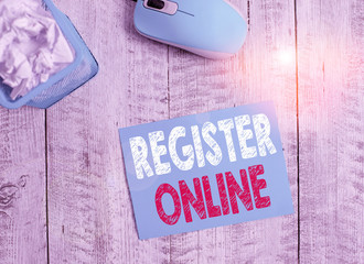 Word writing text Register Online. Business photo showcasing System for subscribing or registering...