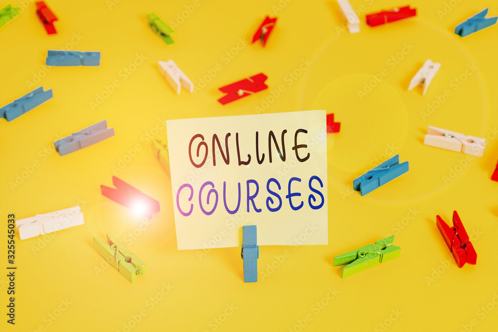 Poster writing note showing online courses. business concept for courses deliver a series of lessons to a w