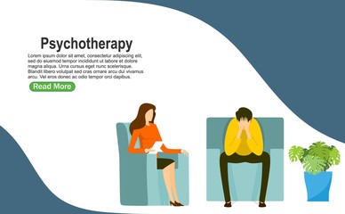 Psychotherapy. Woman psychologist with tangled and untangled brain metaphor, society psychiatry concept vector illustration