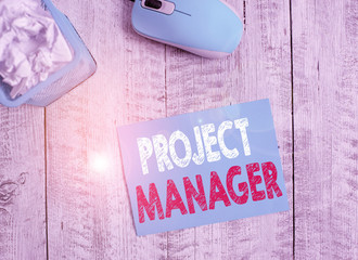 Word writing text Project Manager. Business photo showcasing overall charge of the planning and...