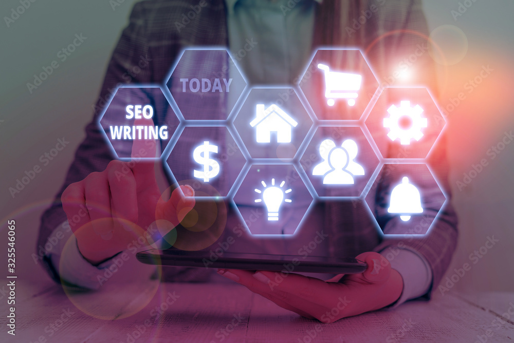 Poster text sign showing seo writing. business photo showcasing grabbing the attention of the search engine