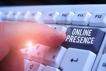 Conceptual hand writing showing Online Presence. Concept meaning existence of an individual can be...