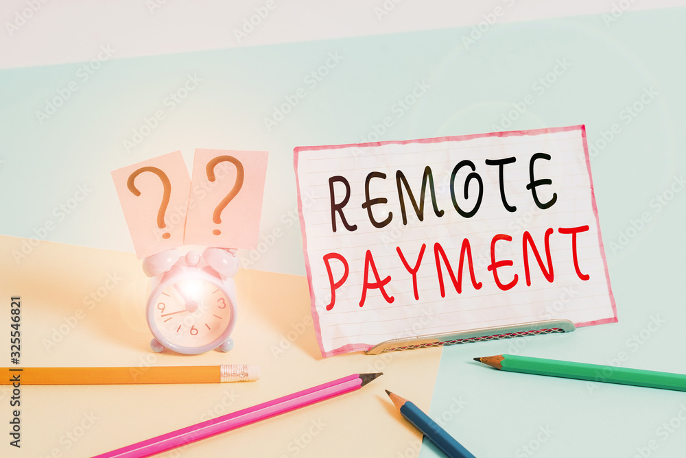 Poster text sign showing remote payment. business photo showcasing payment transaction initiated via intern