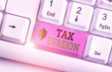 Text sign showing Tax Evasion. Business photo showcasing the failure to pay or the deliberate...