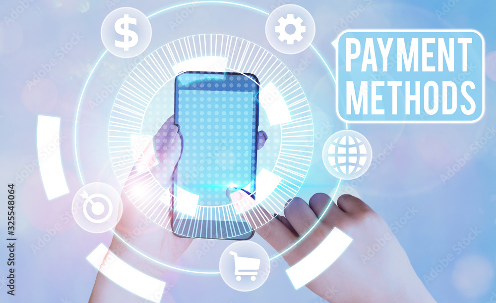 Poster text sign showing payment methods. business photo text trade of value from one party to another for 