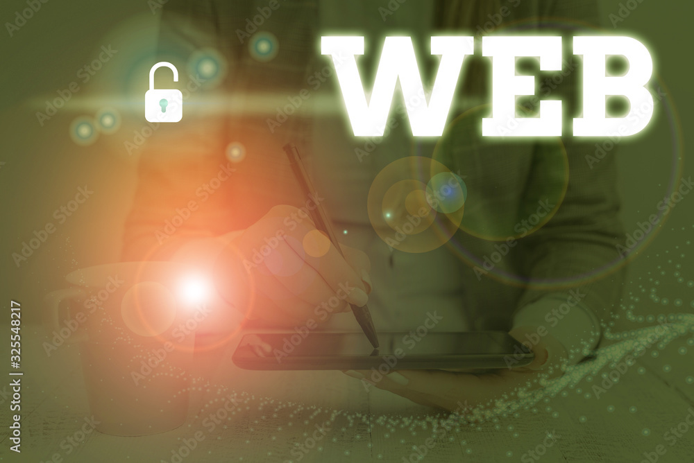 Poster writing note showing web. business concept for a system of internet servers that support specially f