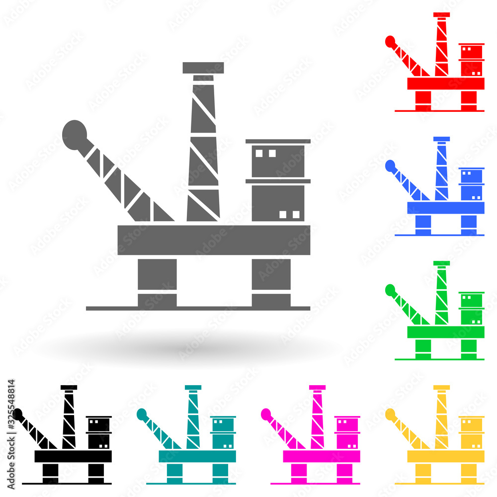 Poster oil platform multi color style icon. simple glyph, flat vector of oil icons for ui and ux, website o