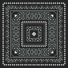 Square frame set template. Bandana with vintage ornament