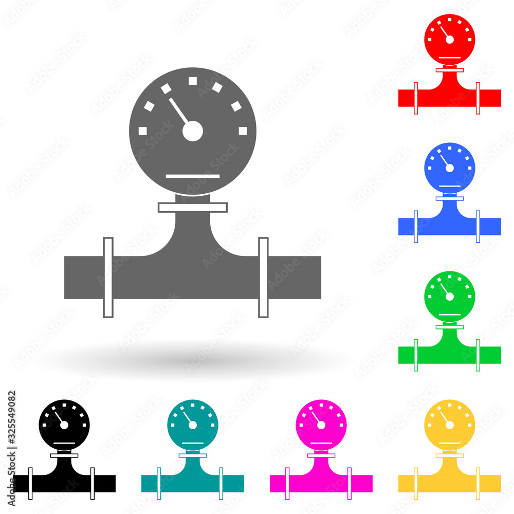 Poster pressure values in the pipe multi color style icon. simple glyph, flat vector of oil icons for ui an