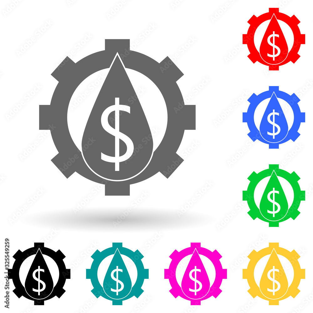 Poster gear and a drop of oil multi color style icon. simple glyph, flat vector of oil icons for ui and ux,