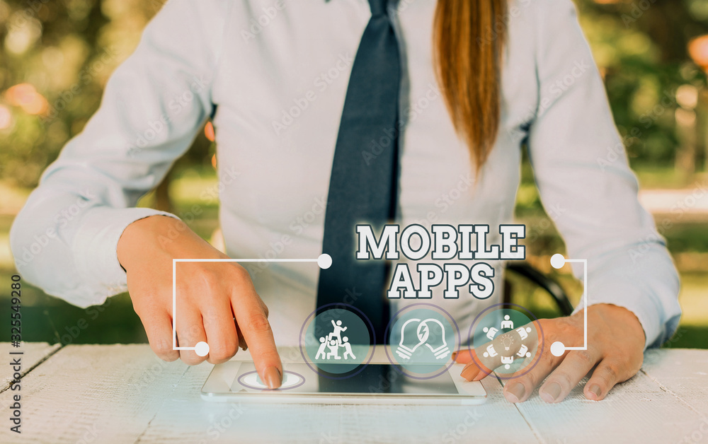 Poster text sign showing mobile apps. business photo text application software designed to run on a mobile 