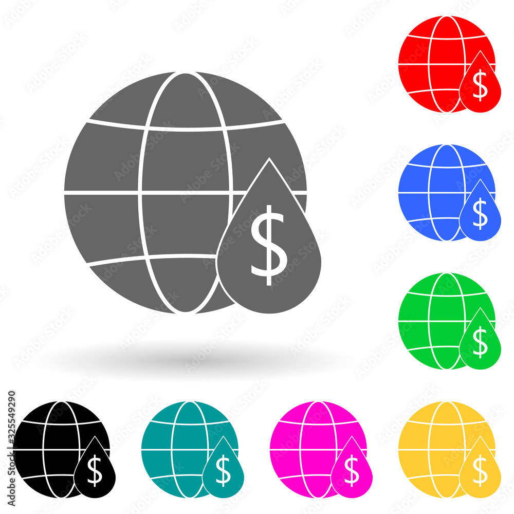 Poster globe and a drop of oil in the cost multi color style icon. simple glyph, flat vector of oil icons f