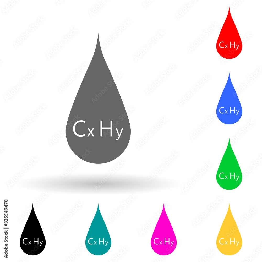 Poster the formula of gasoline in a drop multi color style icon. simple glyph, flat vector of oil icons for