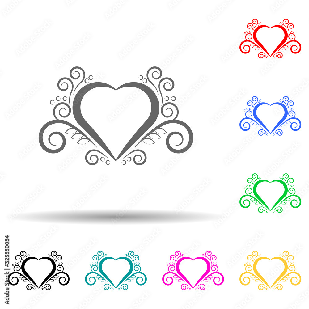 Poster heart ornament multi color style icon. simple glyph, flat vector of ornaments icons for ui and ux, w