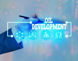 Conceptual hand writing showing Oil Development. Concept meaning act or process of exploring an...