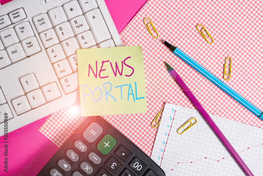 Aufkleber word writing text news portal. business photo showcasing designed website that brings information fr