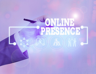 Conceptual hand writing showing Online Presence. Concept meaning existence of an individual can be...