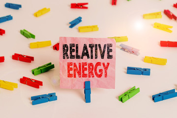 Conceptual hand writing showing Relative Energy. Concept meaning quantitative property that must be...