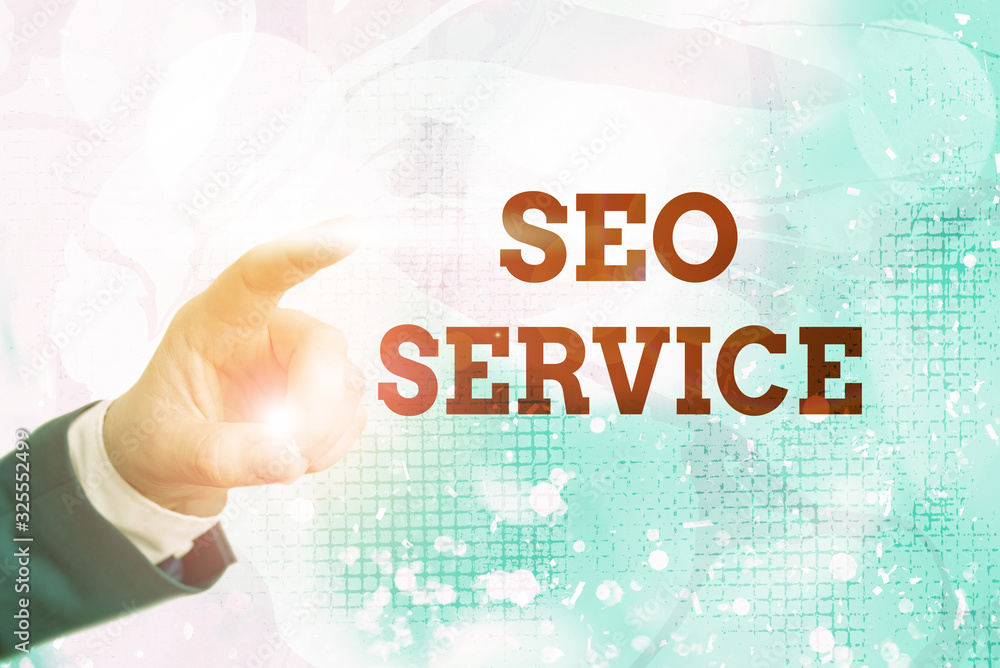 Poster writing note showing seo service. business concept for suite of techniques and procedures to surge w