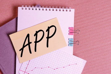 Writing note showing App. Business concept for Computer program Download software by a user to a...