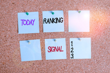 Writing note showing Ranking Signal. Business concept for characteristic of a website that search...