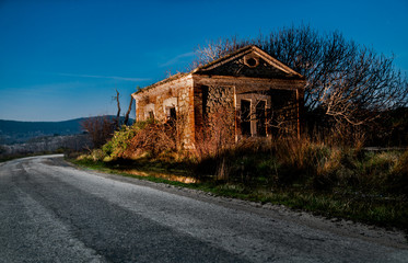 old abandoned train station at night