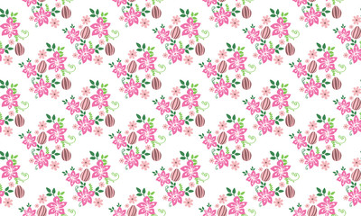 Pink rose flower pattern background for Easter, with floral and egg design.