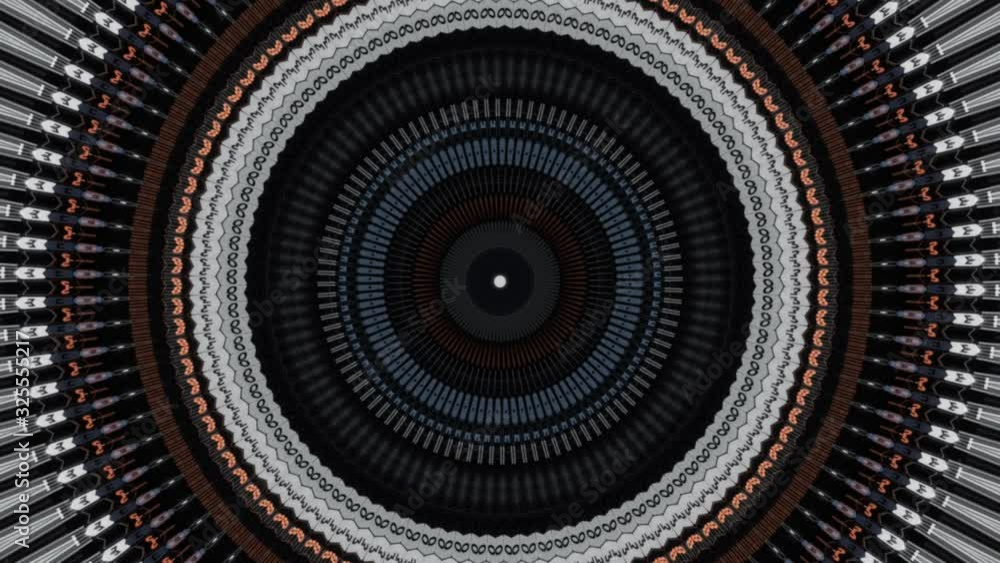 Poster beautiful abstract animation of hypnotic multicolored tunnel with blinking neon circles. animation. 