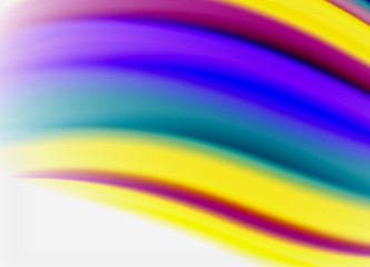 Wave lines abstract background, smooth silk design with rainbow style colors. Liquid fluid color waves. Vector Illustration