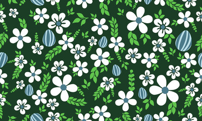 Decorative of Easter egg pattern background, with leaf flower seamless drawing.