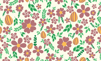 Decorative of Easter egg pattern background, with leaf flower seamless drawing.
