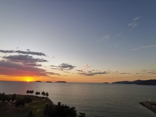 Beautiful sunset view in Kota Kinabalu, taken from the sky bar Pacific Horizon. Sabah, Malaysia....